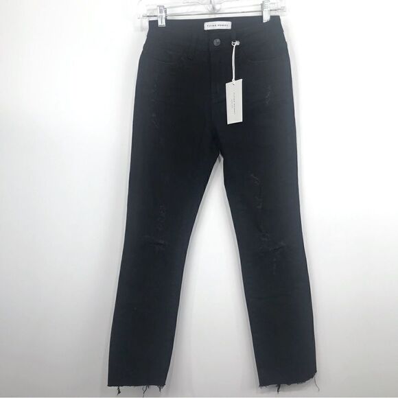 Flying Monkey LANI Black High Rise Clean Cut Fray Hem Crop Jeans NEW - Picture 5 of 16